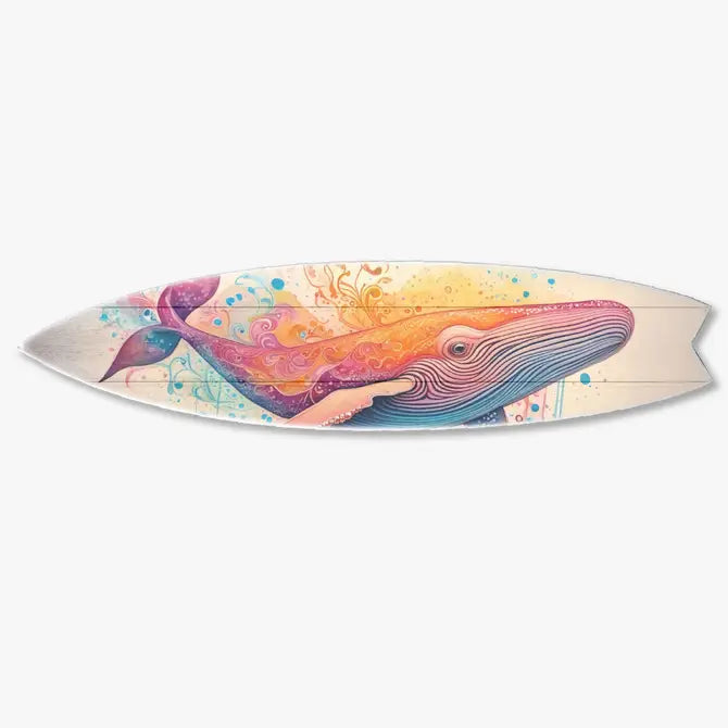 SURF BOARD WALL ACCENT COLORFUL WHALE ART