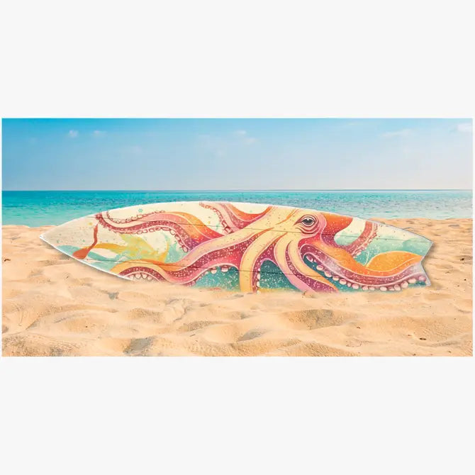 SURF BOARD WALL ACCENT COLORFUL OCTOPUS ART