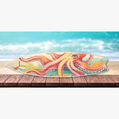 SURF BOARD WALL ACCENT COLORFUL OCTOPUS ART