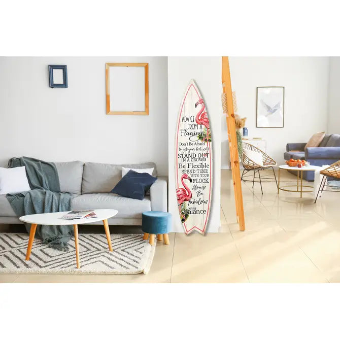 SURF BOARD WALL ACCENT ADVICE FROM A FLAMINGO