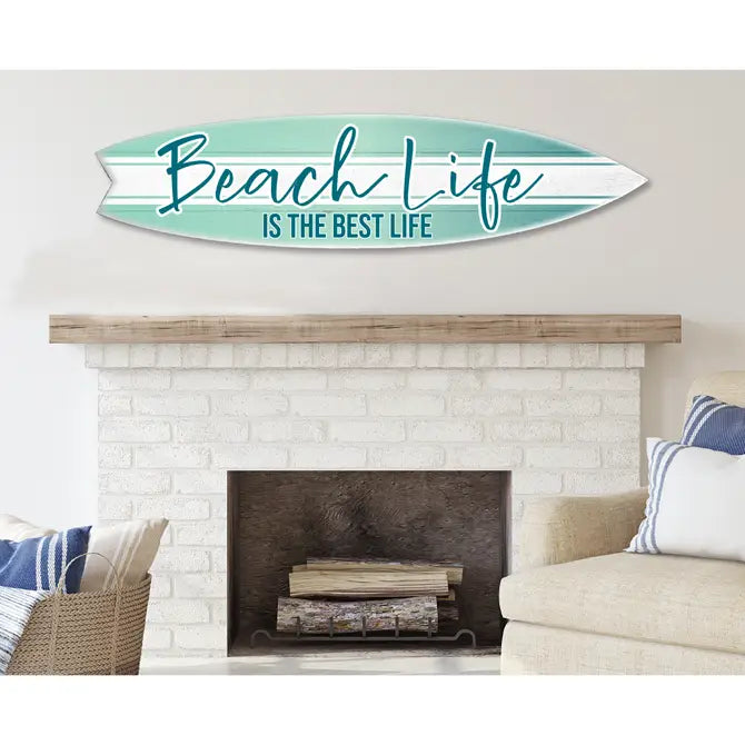 SURF BOARD WALL ACCENT BEACH LIFE BEST (FADED TEAL)