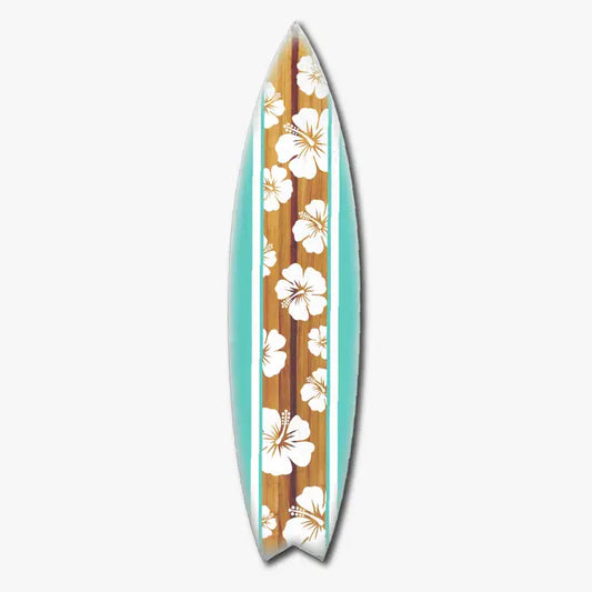 SURF BOARD WALL ACCENT HIBISCUS TEAL WHITE