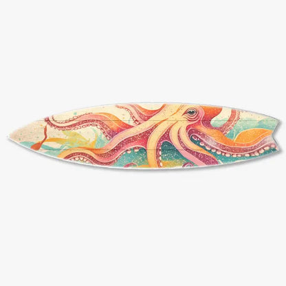 SURF BOARD WALL ACCENT COLORFUL OCTOPUS ART