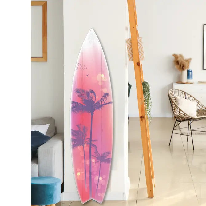 SURF BOARD WALL ACCENT PALM TREE ART (PURPLE)