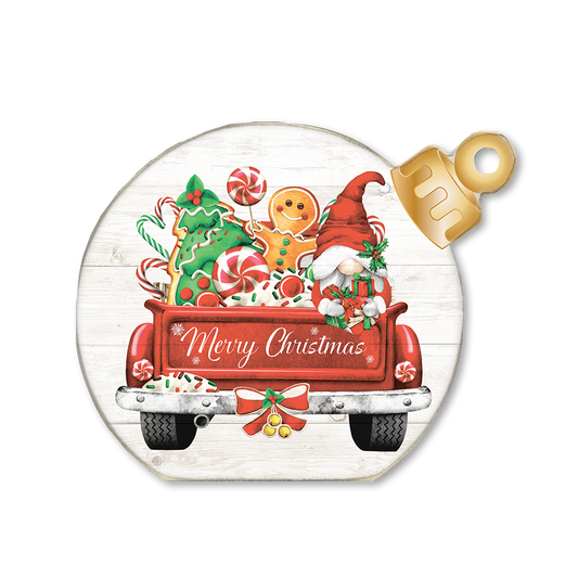 Ornament Sitter Merry Christmas Gnome Red Truck