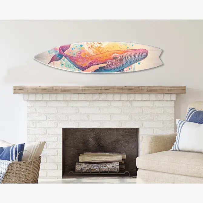 SURF BOARD WALL ACCENT COLORFUL WHALE ART