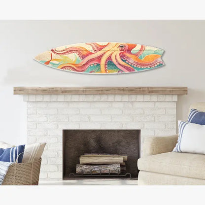 SURF BOARD WALL ACCENT COLORFUL OCTOPUS ART