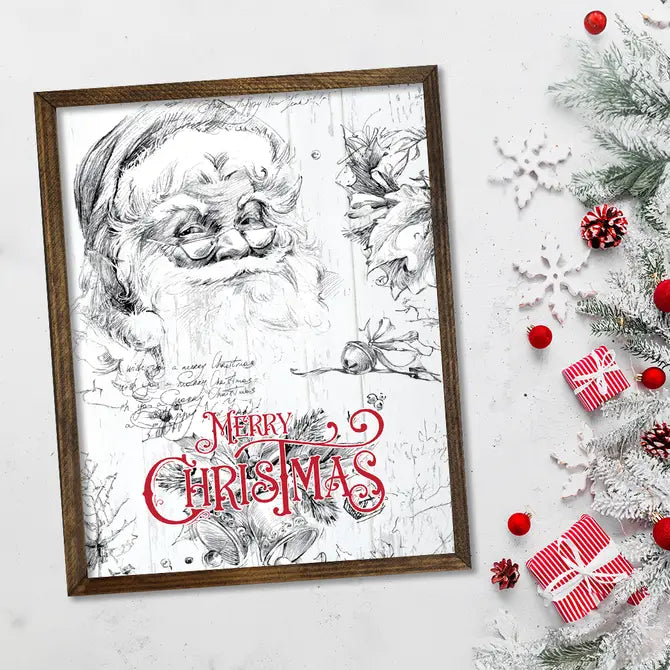 TIMBERLAND FRAME SANTA SKETCH MERRY CHRISTMAS