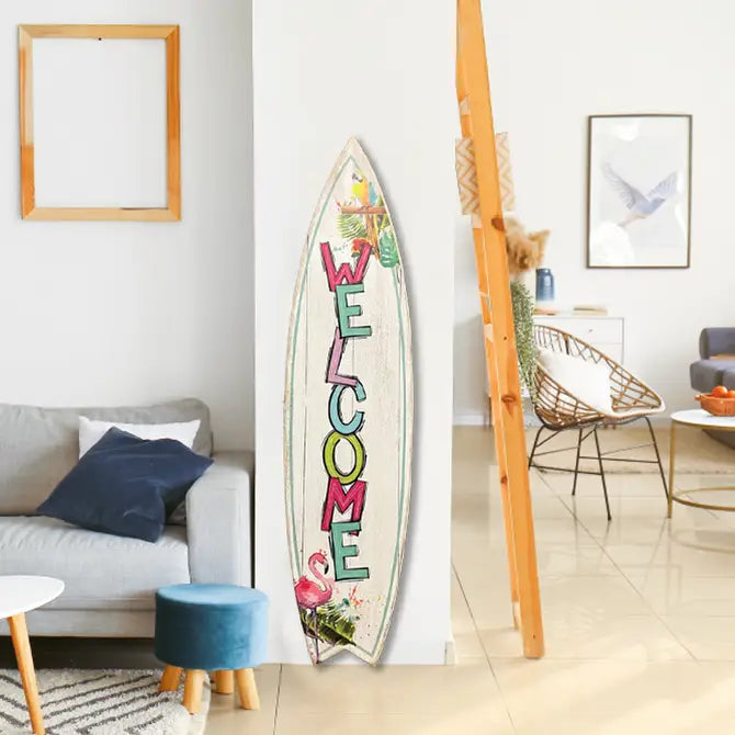 SURF BOARD WALL ACCENT COLORFUL WELCOME