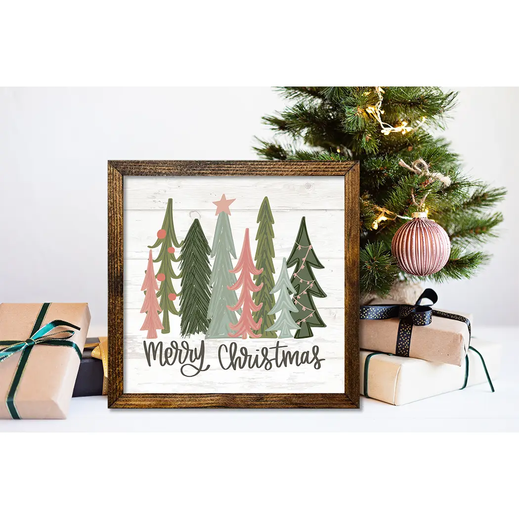 TIMBERLAND FRAME MERRY CHRISTMAS TREES PINK AND GREEN