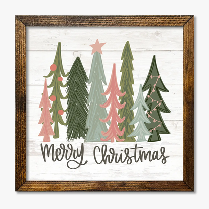 TIMBERLAND FRAME MERRY CHRISTMAS TREES PINK AND GREEN