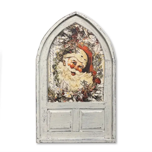 Small Arched Vintage Santa Wall Accent in Full Color